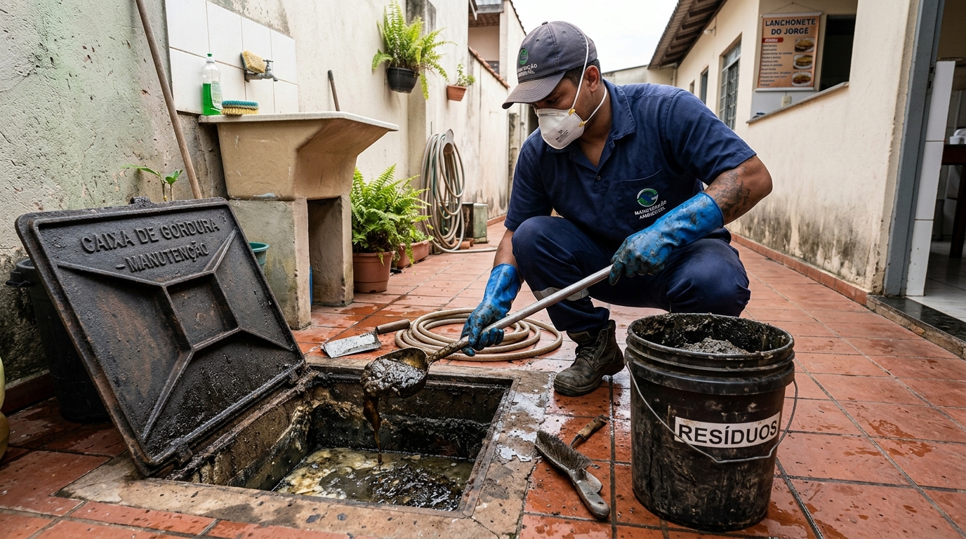 Remoção de resíduos da caixa de gordura em Teresina‑PI